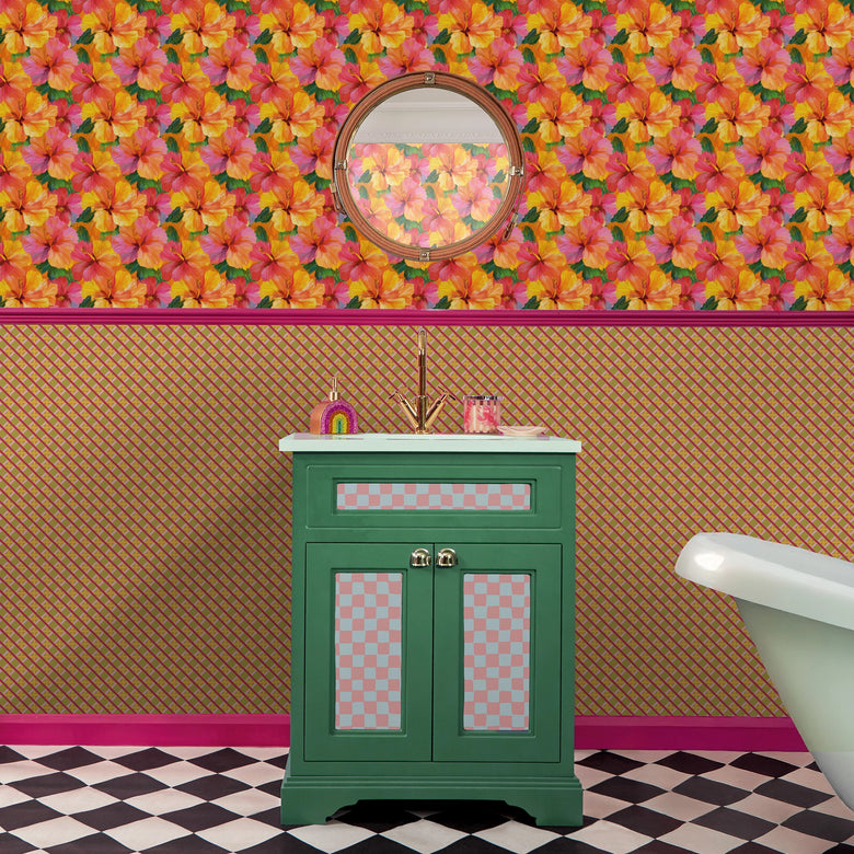 Painterly Hibiscus Dream Wallpaper in Oranges and Pinks