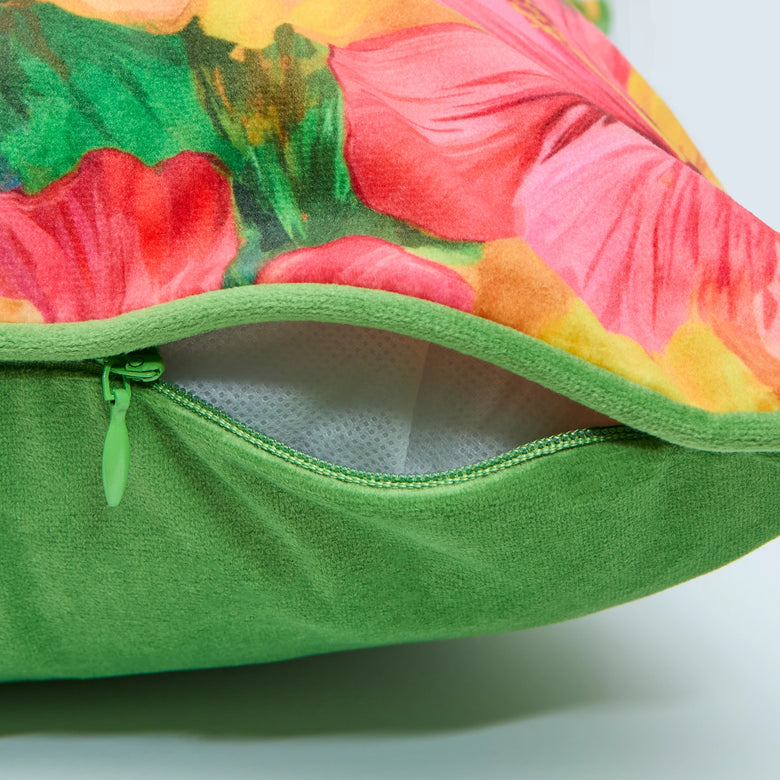 Painterly Hibiscus Dream Square Cushion in Oranges and Pinks