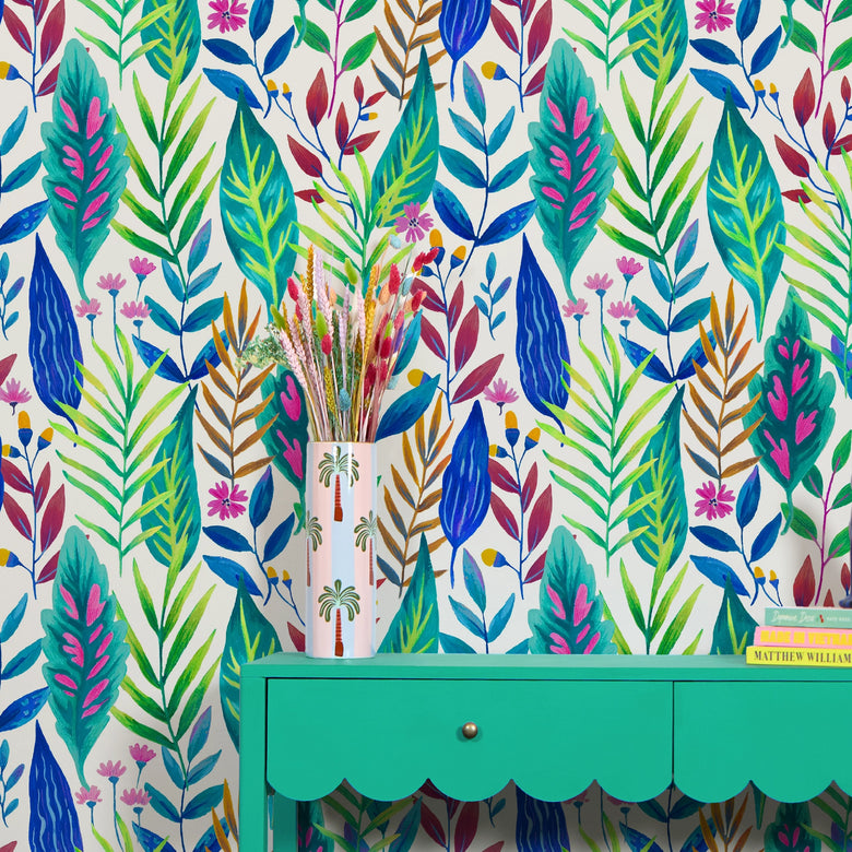 Painterly Leaves Wallpaper in Brights