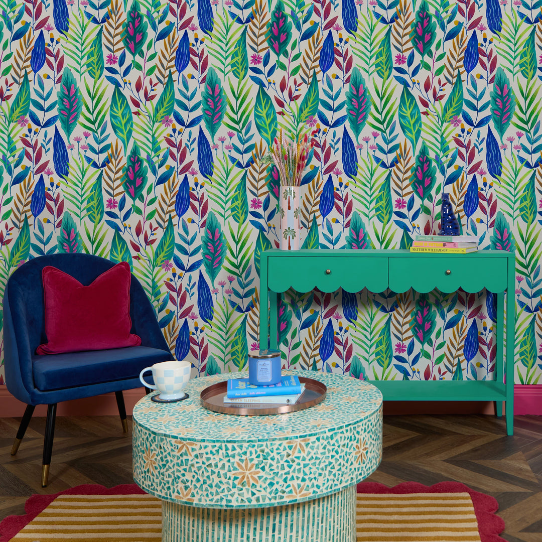 Painterly Leaves Wallpaper in Brights