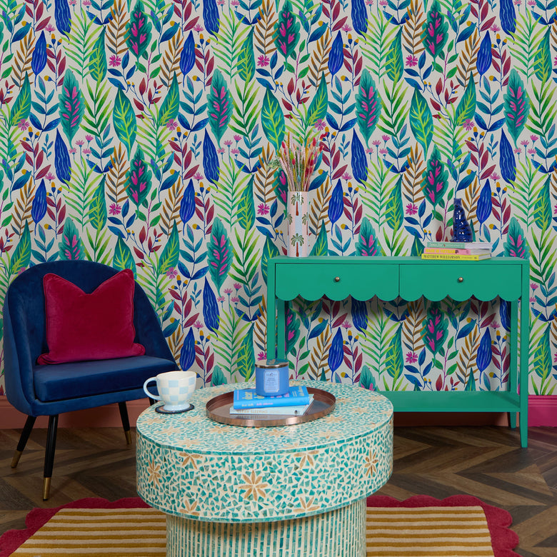 Painterly Leaves Wallpaper in Brights