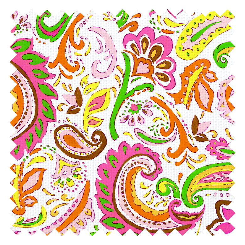 Paisley Party Fabric in Brights on Cream