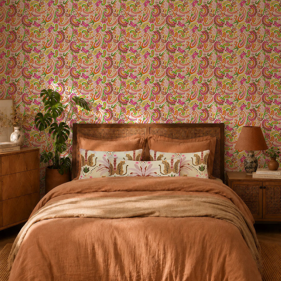 Paisley Party Wallpaper in Brights on Cream
