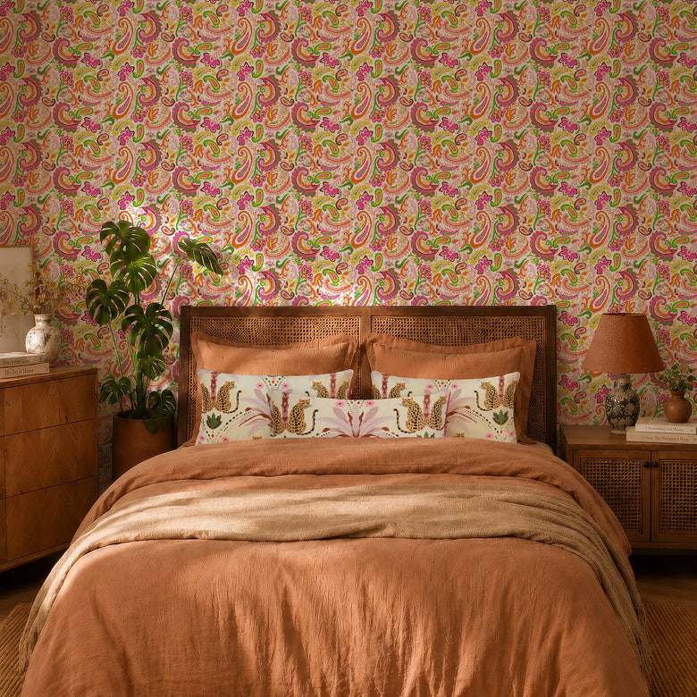 Paisley Party Wallpaper in Brights on Cream