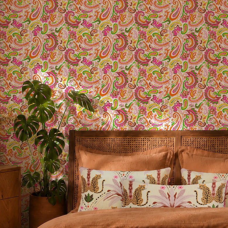 Paisley Party Wallpaper in Brights on Cream