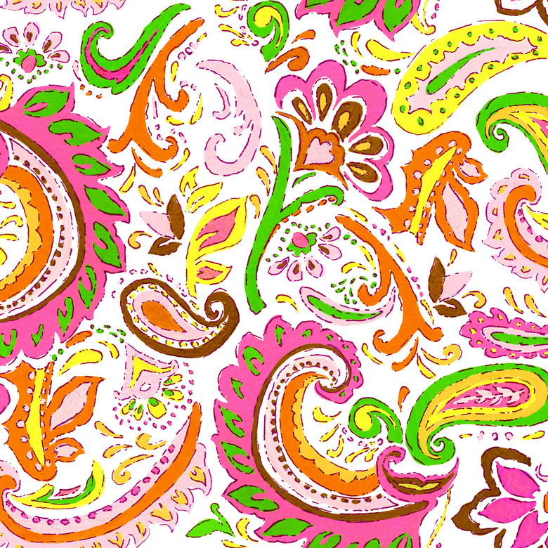 Paisley Party Wallpaper in Brights on Cream