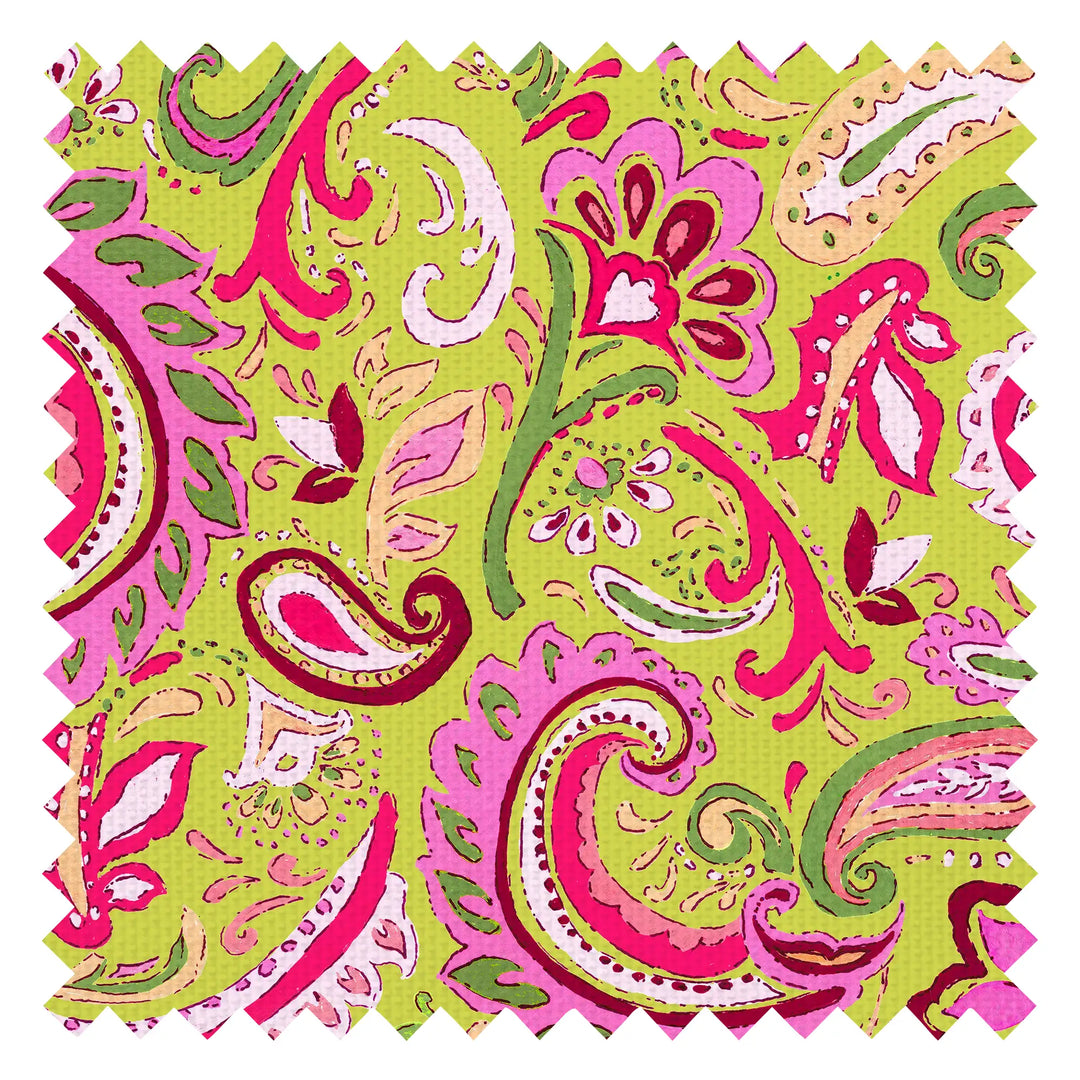 Paisley Party Fabric in Pink and Green on Lime