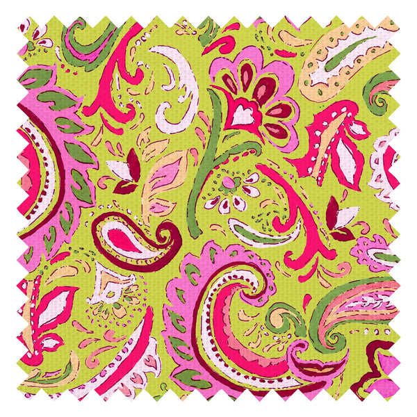 Paisley Party Fabric in Pink and Green on Lime