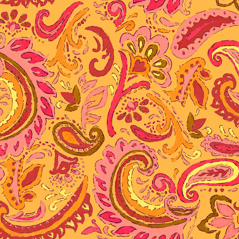 Paisley Party Wallpaper in Sunset Pinks on Sunrise Orange