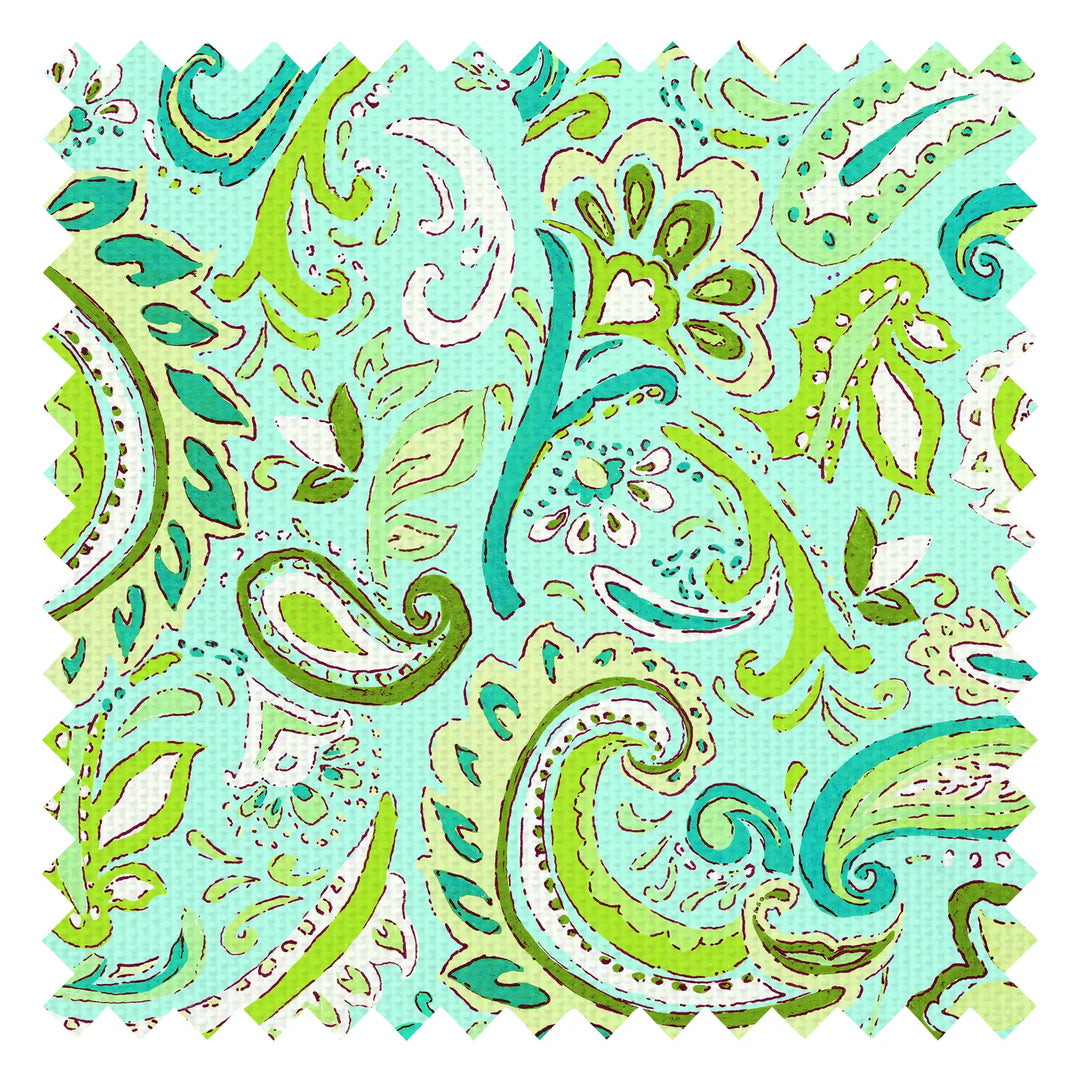 Paisley Party Fabric in Teal and Green on Mint