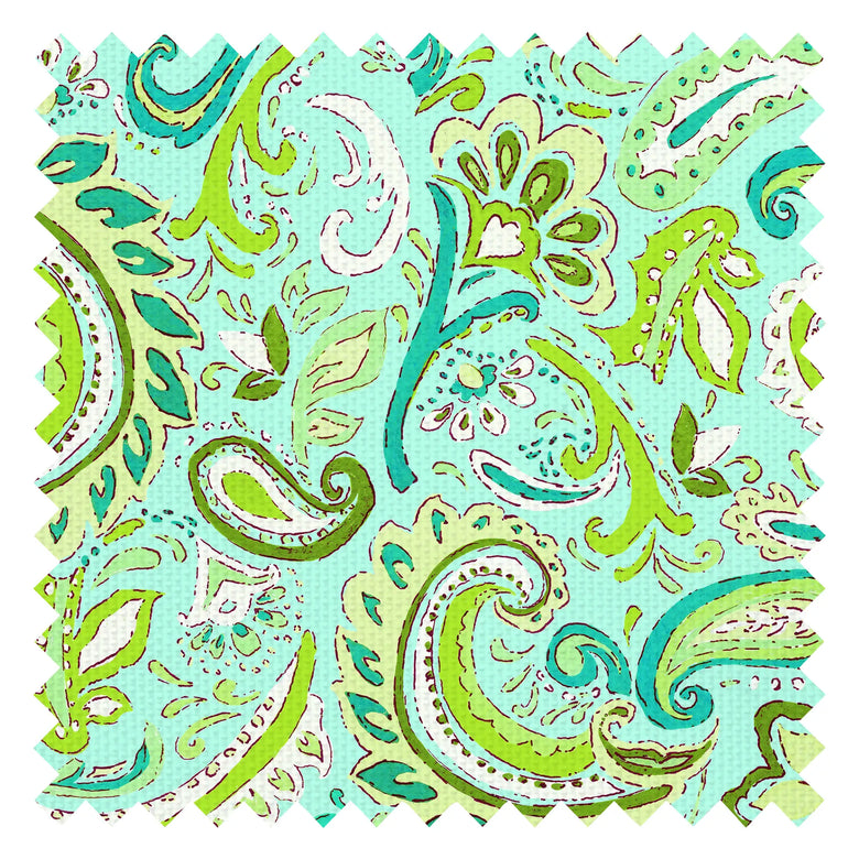 Paisley Party Fabric in Teal and Green on Mint