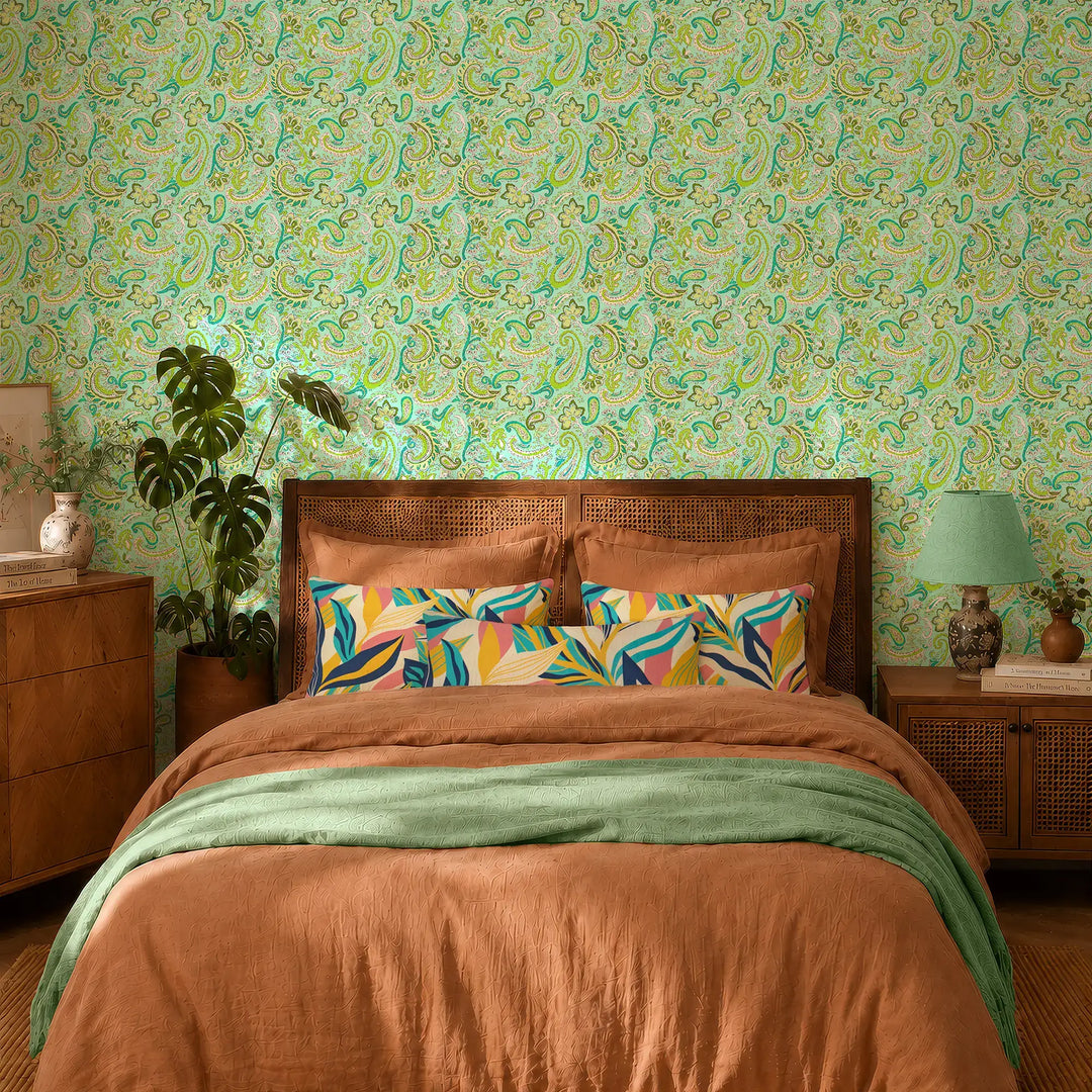 Paisley Party Wallpaper in Teal and Green on Mint