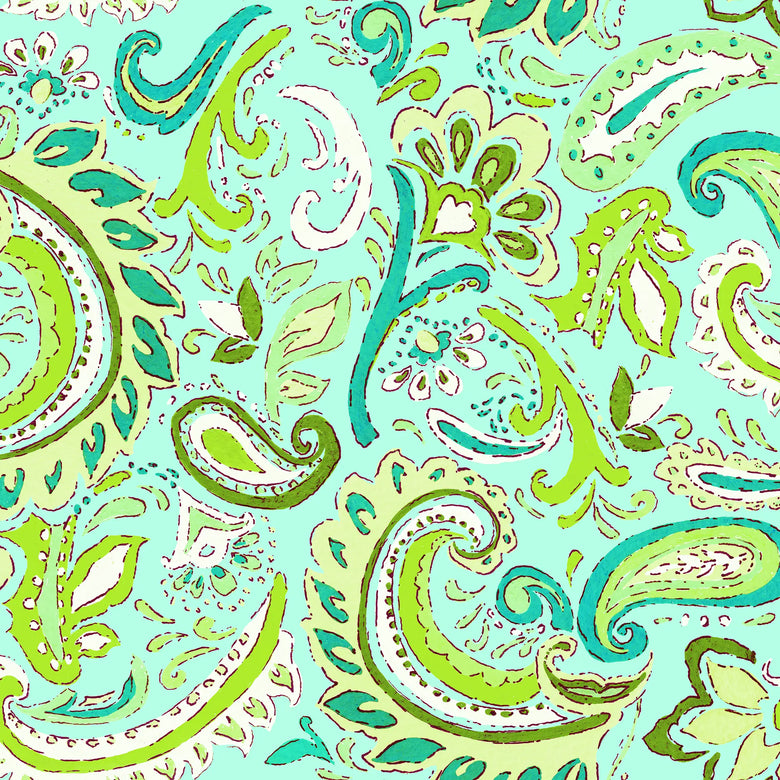 Paisley Party Wallpaper in Teal and Green on Mint