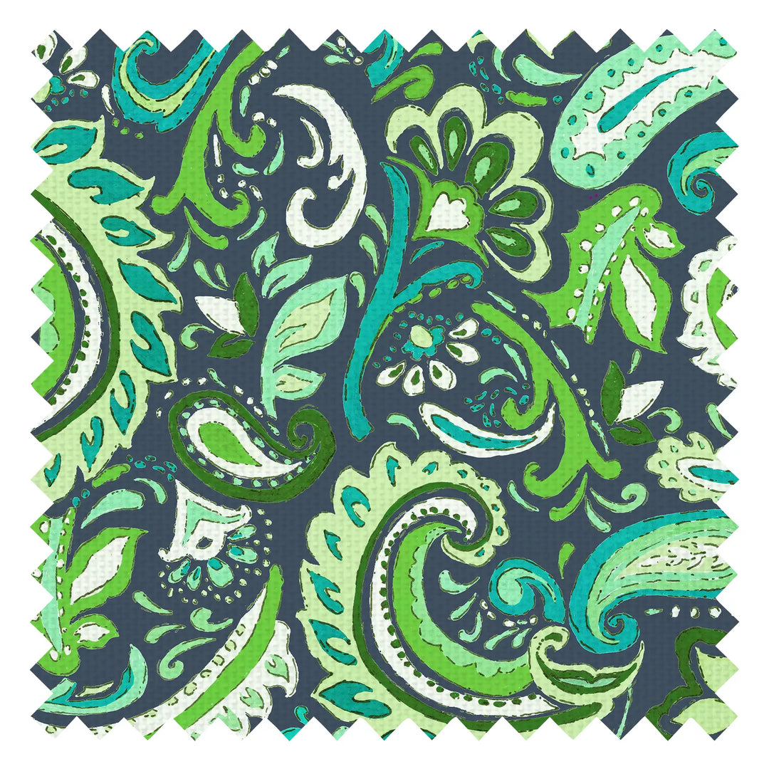 Paisley Party Fabric in Teal and Green on Navy