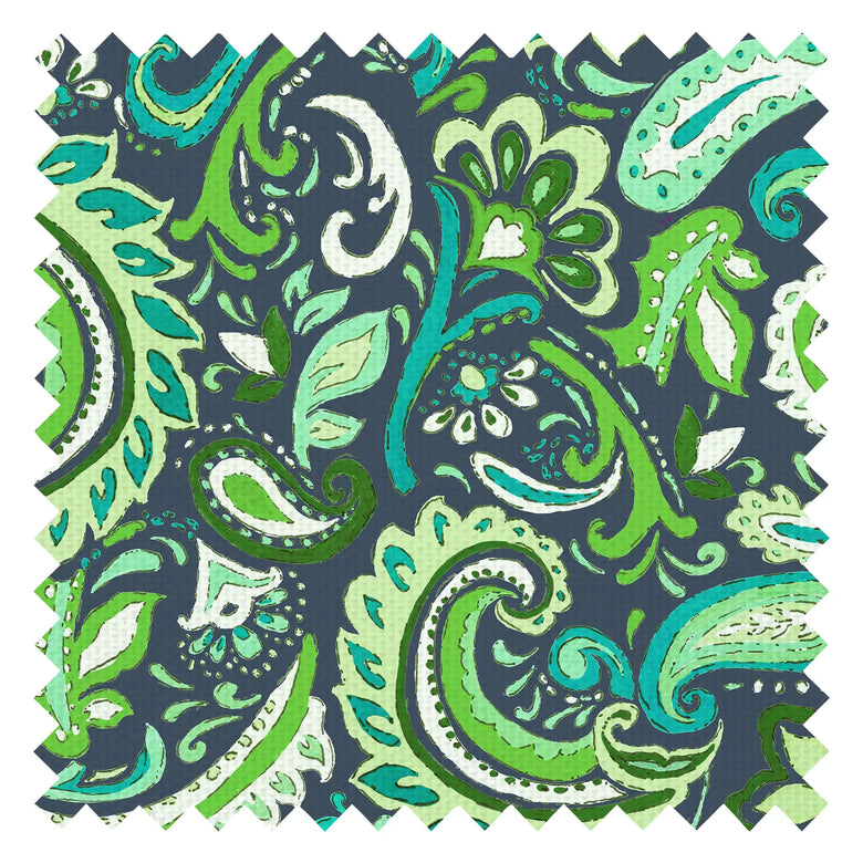 Paisley Party Fabric in Teal and Green on Navy