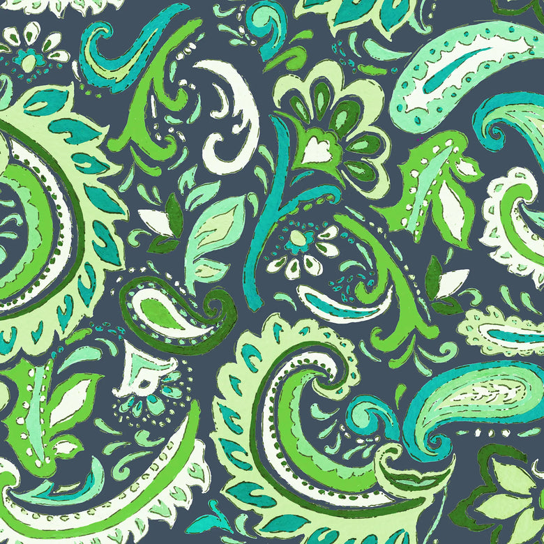 Paisley Party Wallpaper in Teal and Green on Navy