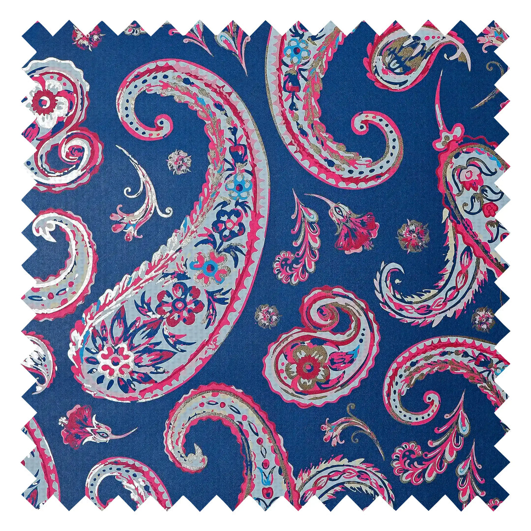 Paisley Passion Fabric in Cobalt Blue and Raspberry on Navy with Gold