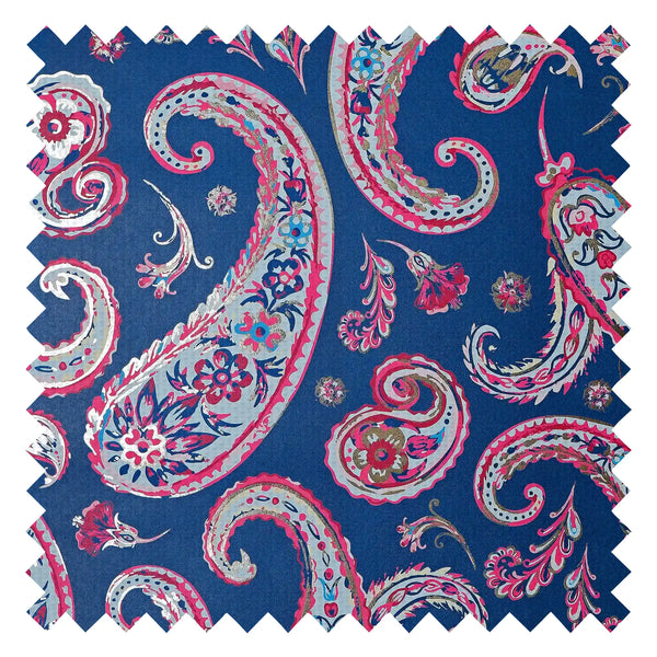 Paisley Passion Fabric in Cobalt Blue and Raspberry on Navy with Gold