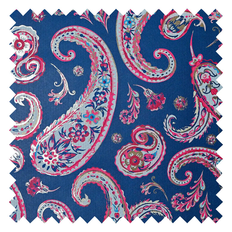 Paisley Passion Fabric in Cobalt Blue and Raspberry on Navy with Gold