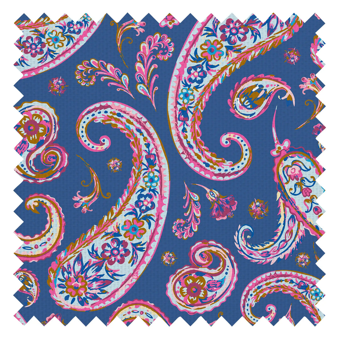 Paisley Passion Fabric in Cobalt Blue and Raspberry on Navy with Gold