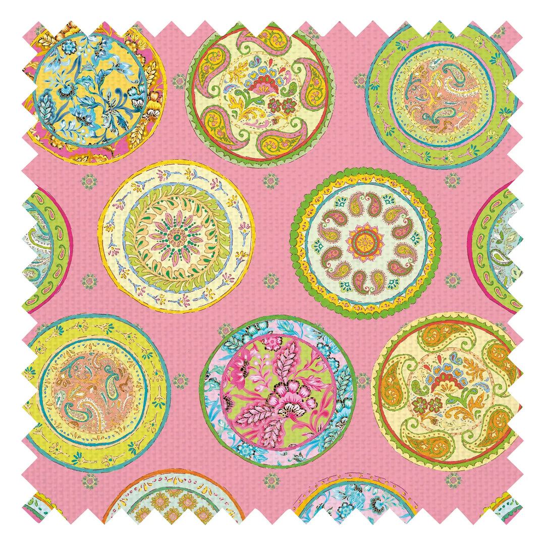 Paisley Platter Fabric in Multicoloured on Pink