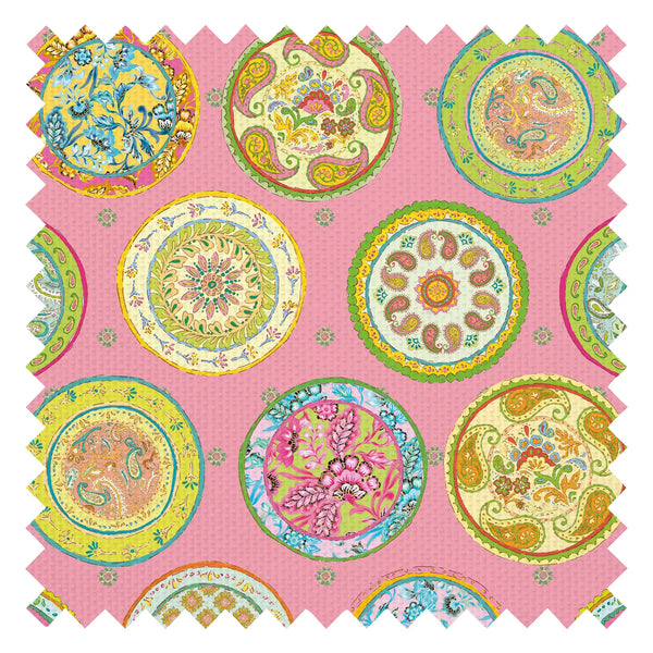 Paisley Platter Fabric in Multicoloured on Pink