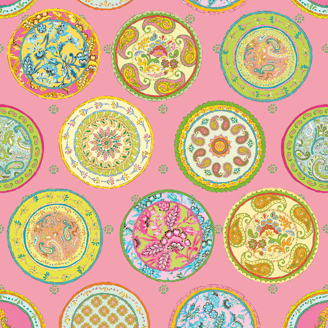 Paisley Platter Wallpaper in Multicoloured on Pink