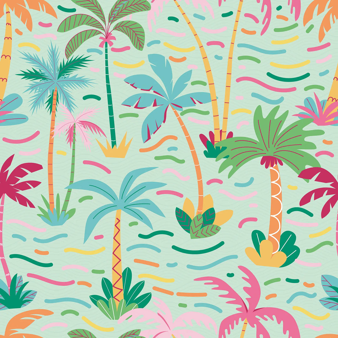 Palm Mirage Wallpaper in Brights on Mint