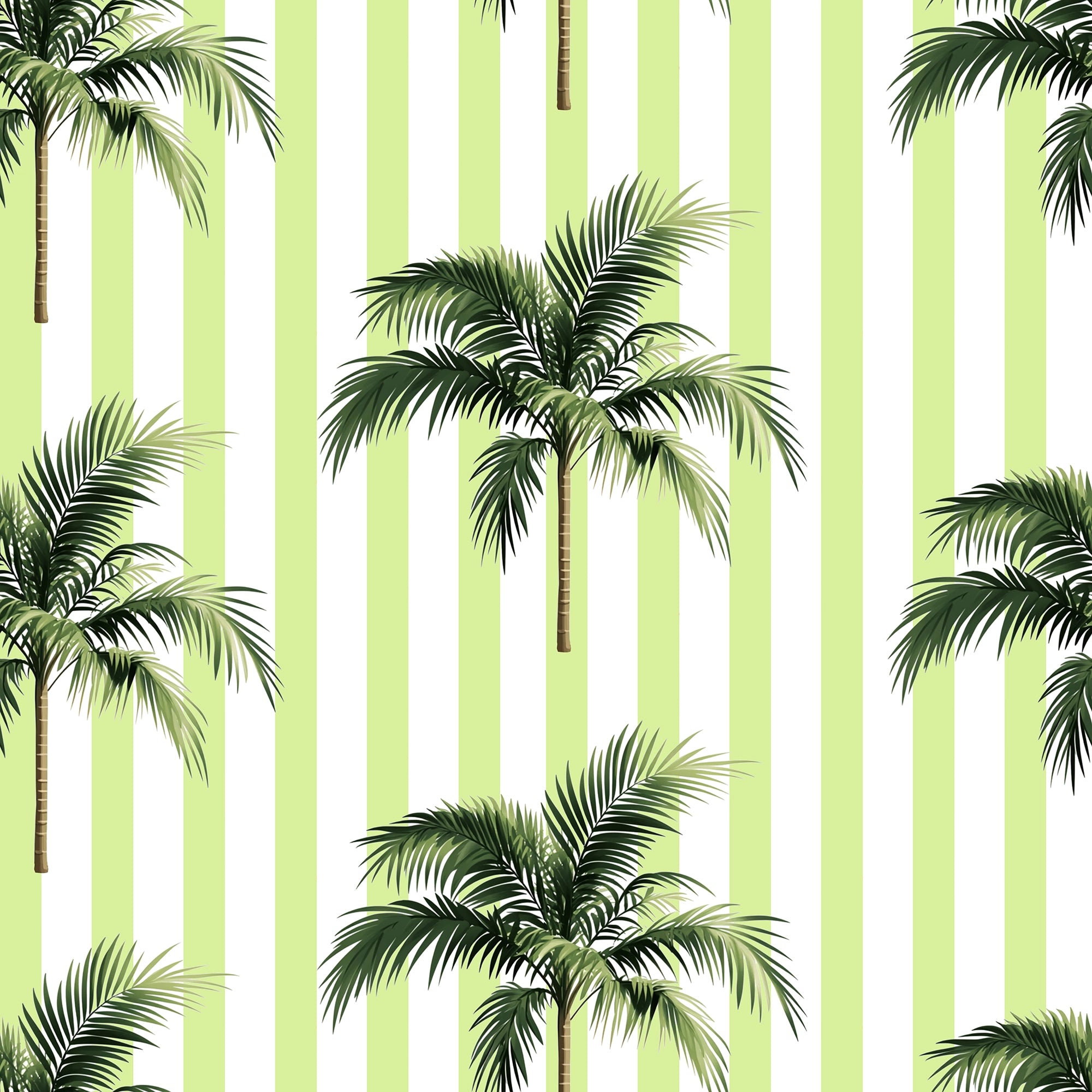 Palm Stripe Wallpaper in Lime Green and White