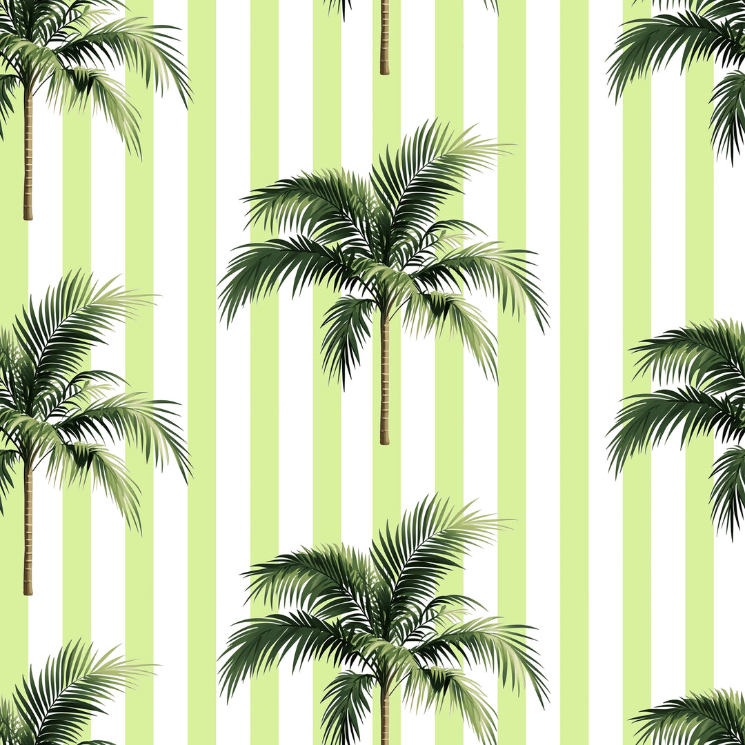Palm Stripe Wallpaper in Lime Green and White