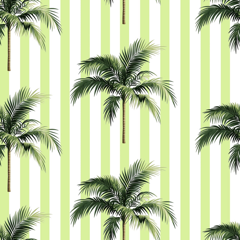 Palm Stripe Wallpaper in Lime Green and White
