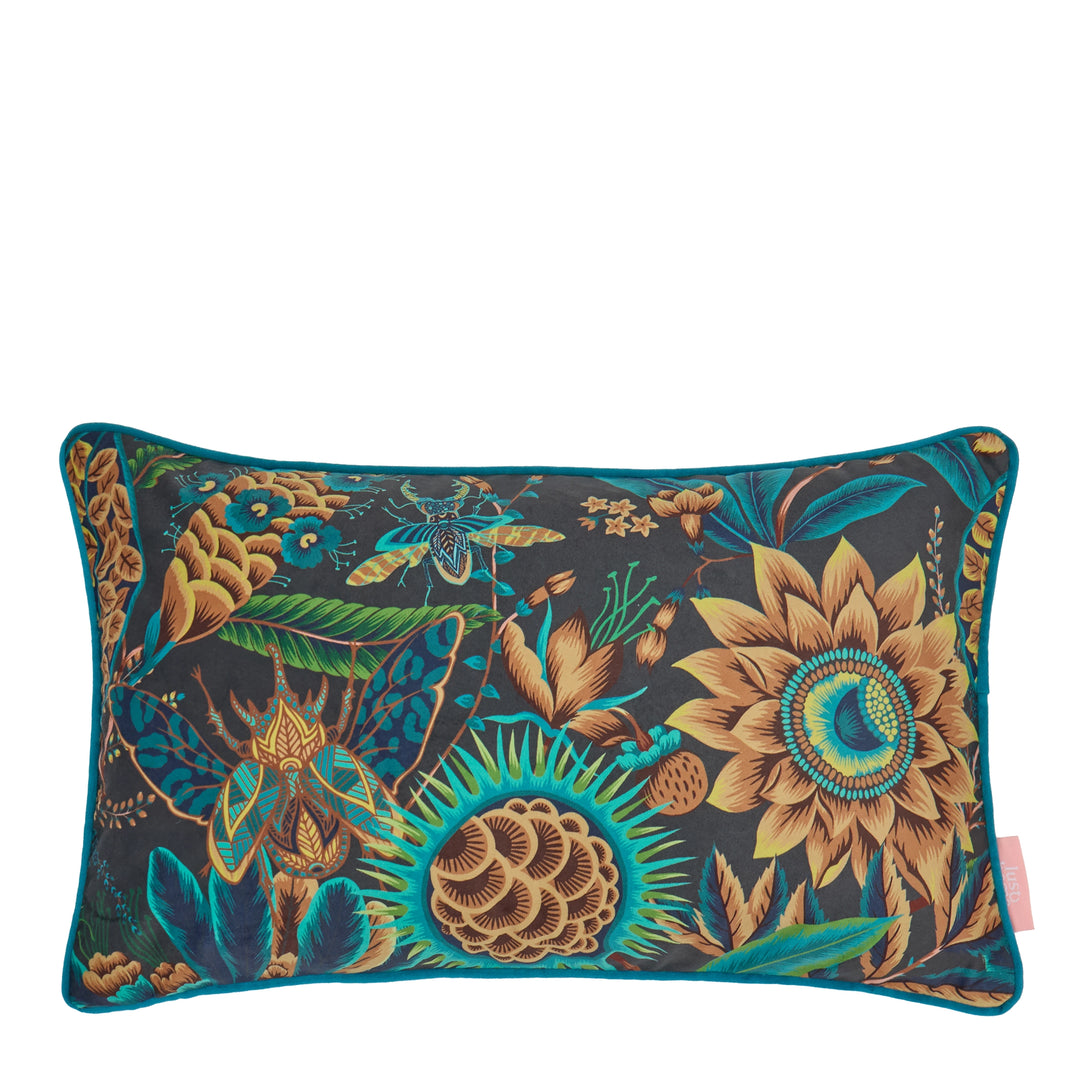 Pandora Bolster Cushion in Emerald, Teal and Ochre