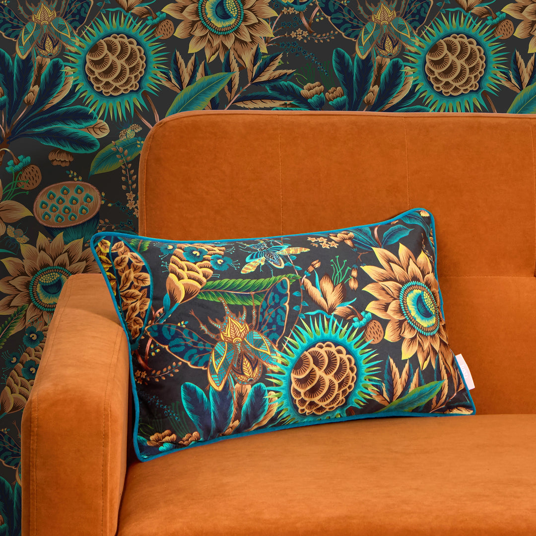 Pandora Bolster Cushion in Emerald, Teal and Ochre