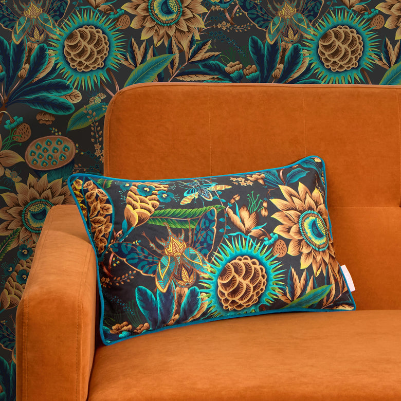 Pandora Bolster Cushion in Emerald, Teal and Ochre