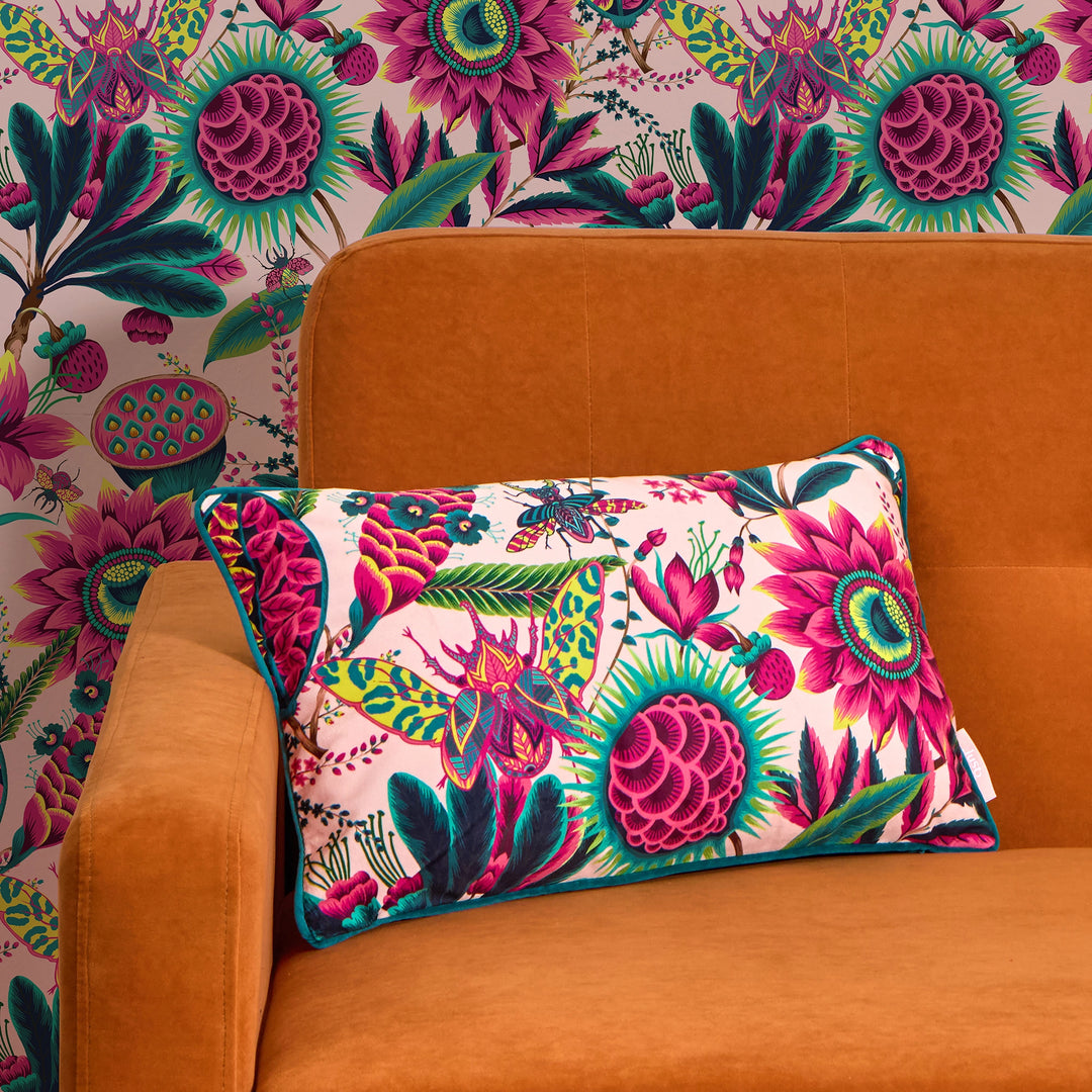 Pandora Bolster Cushion in Fuchsia, Jade and Lime