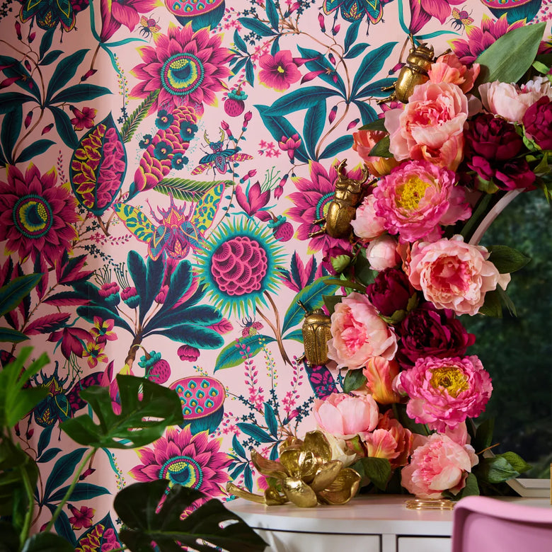 Pandora Wallpaper in Fuchsia, Jade and Lime