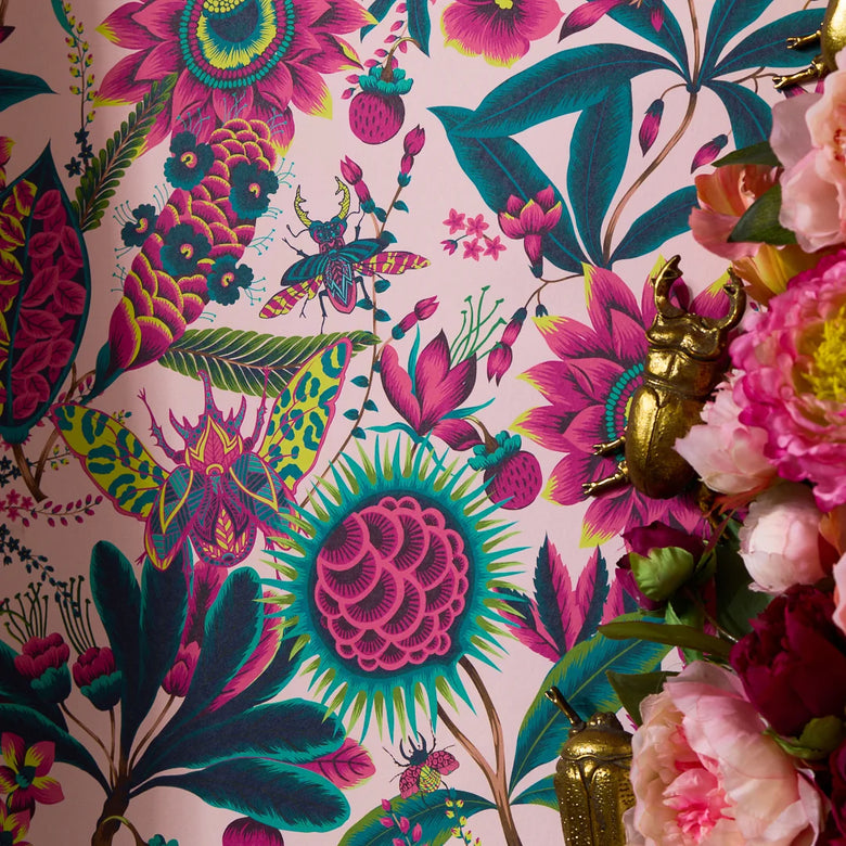 Pandora Wallpaper in Fuchsia, Jade and Lime