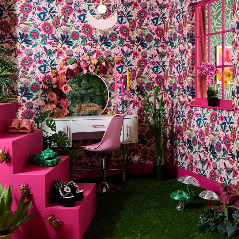 Pandora Wallpaper in Fuchsia, Jade and Lime