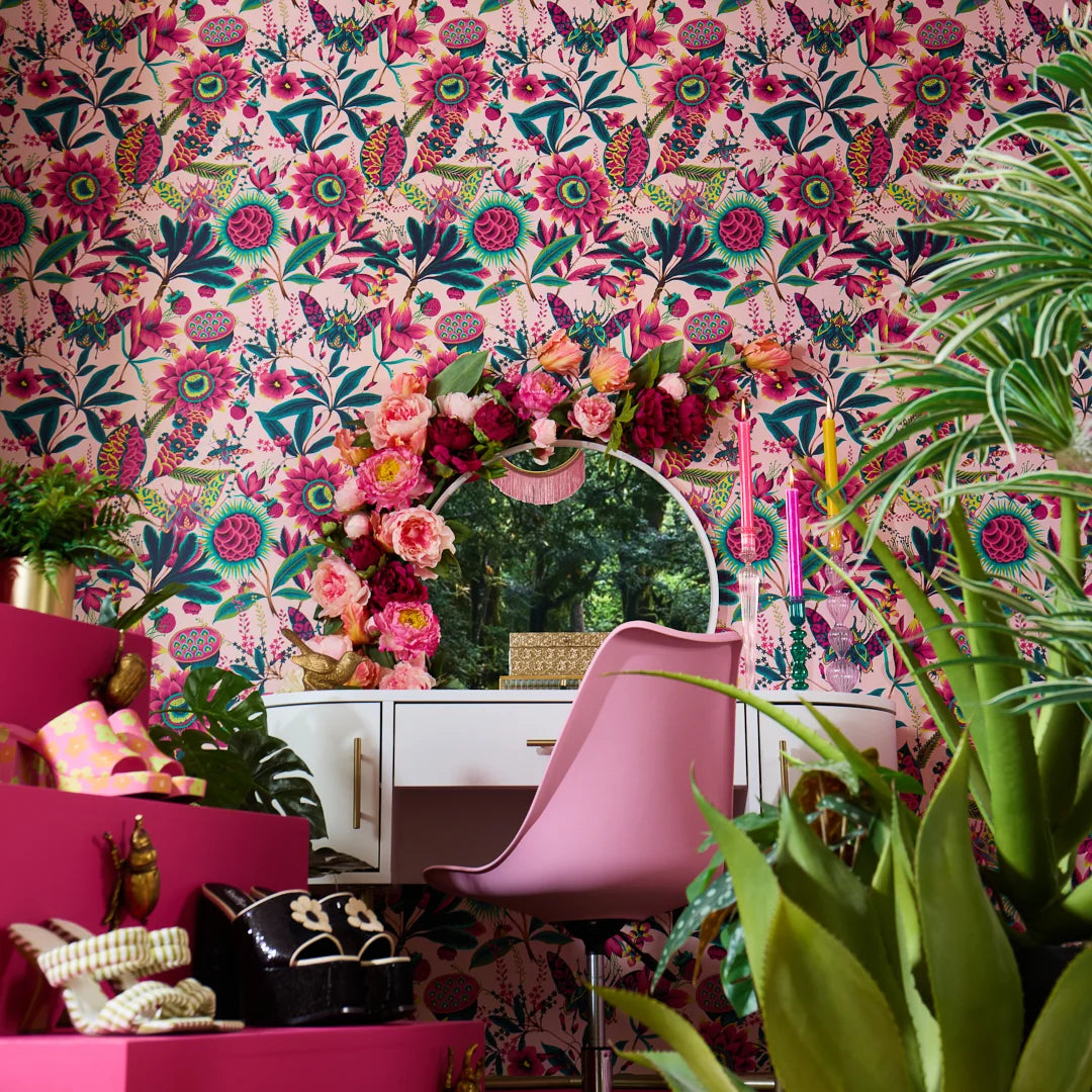 Pandora Wallpaper in Fuchsia, Jade and Lime
