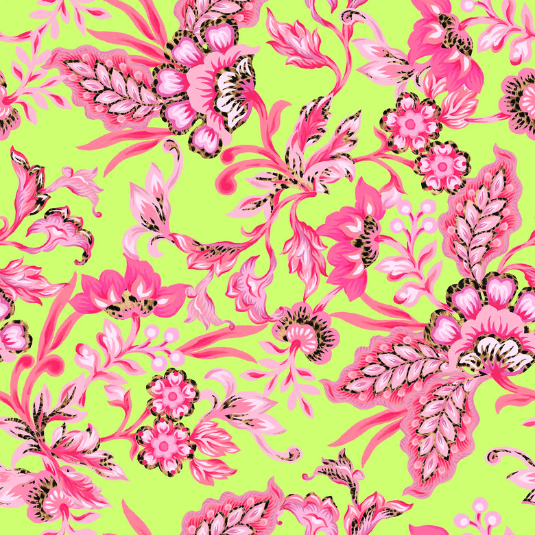 Petal Prowl Wallpaper in Hot Pink on Lime