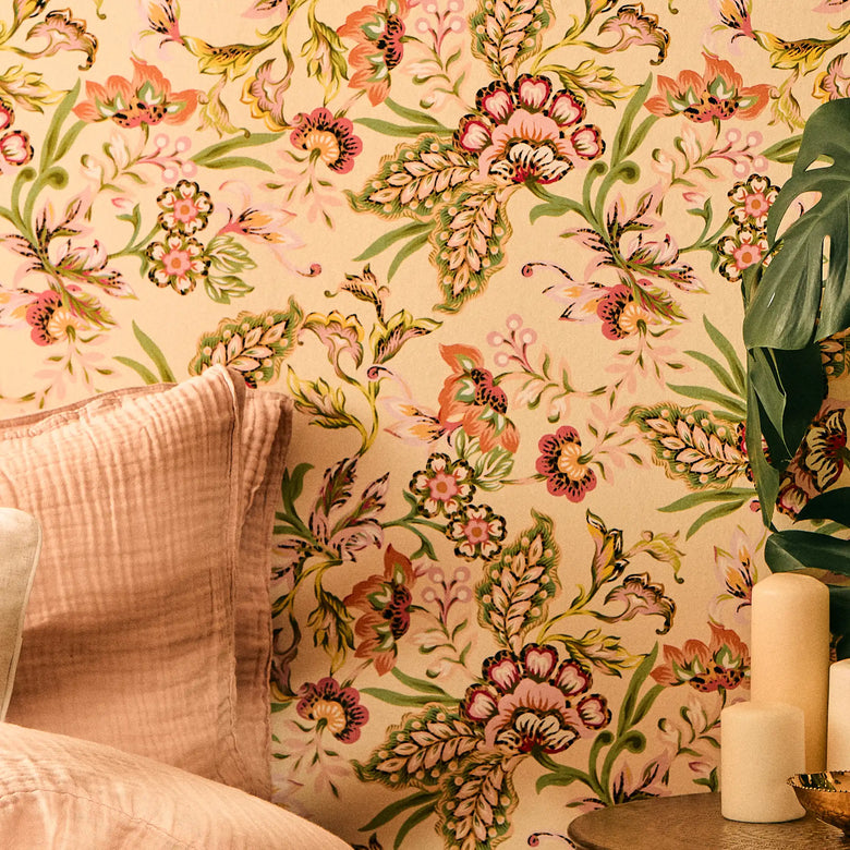 Petal Prowl Wallpaper in Multicoloured on Cream