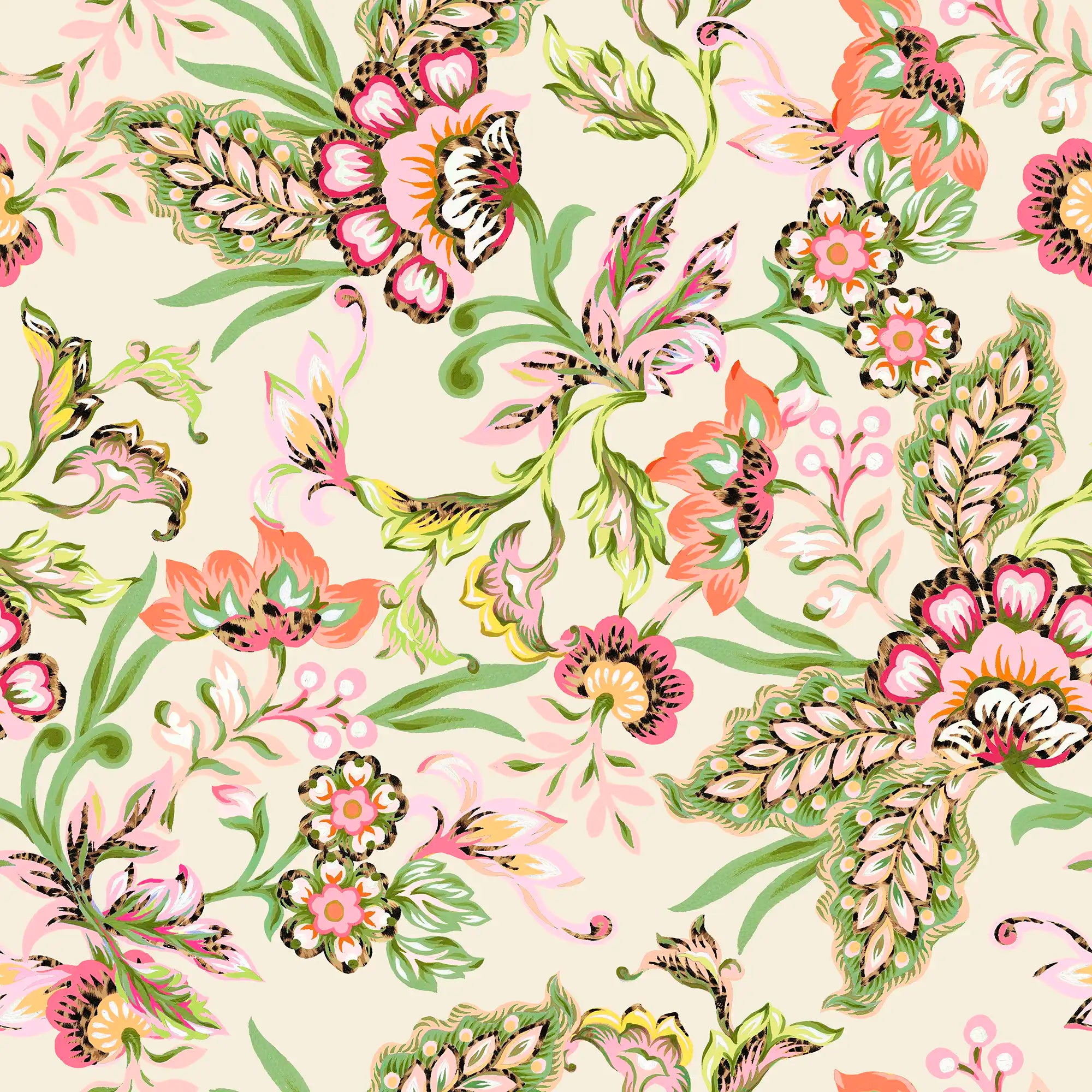 Petal Prowl Wallpaper in Multicoloured on Cream