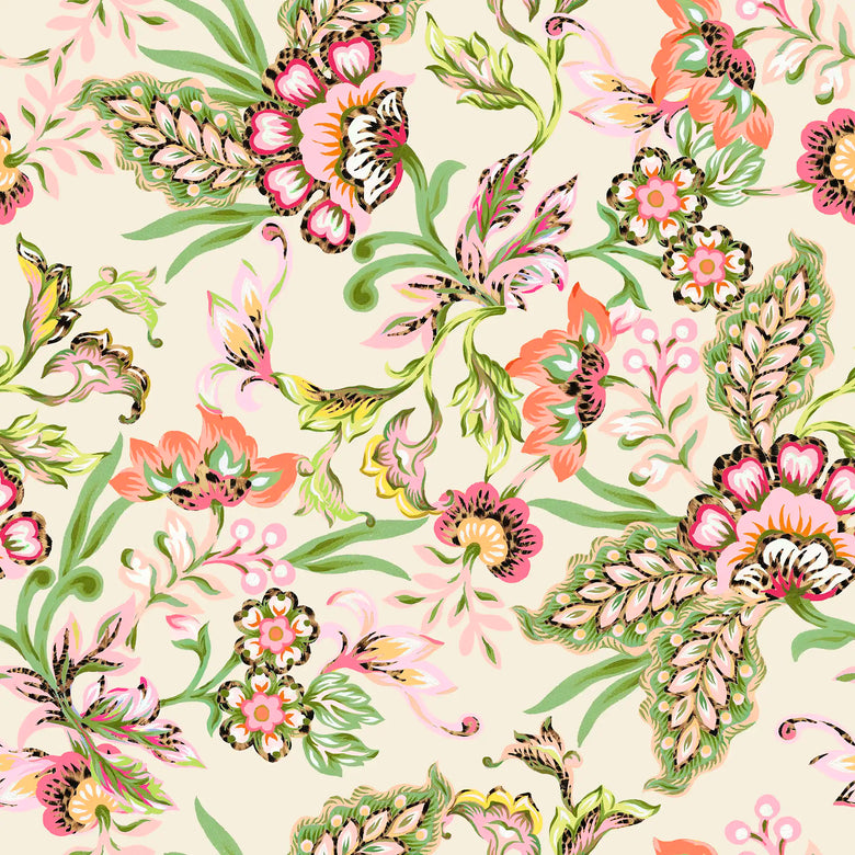 Petal Prowl Wallpaper in Multicoloured on Cream