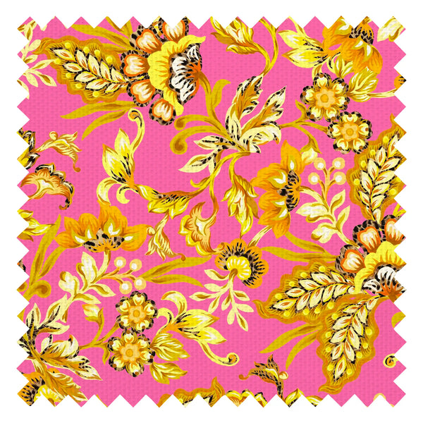 Petal Prowl Fabric in Mustard on Hot Pink