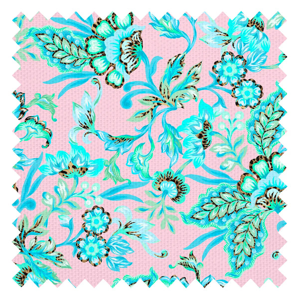 Petal Prowl Fabric in Teal on Pink
