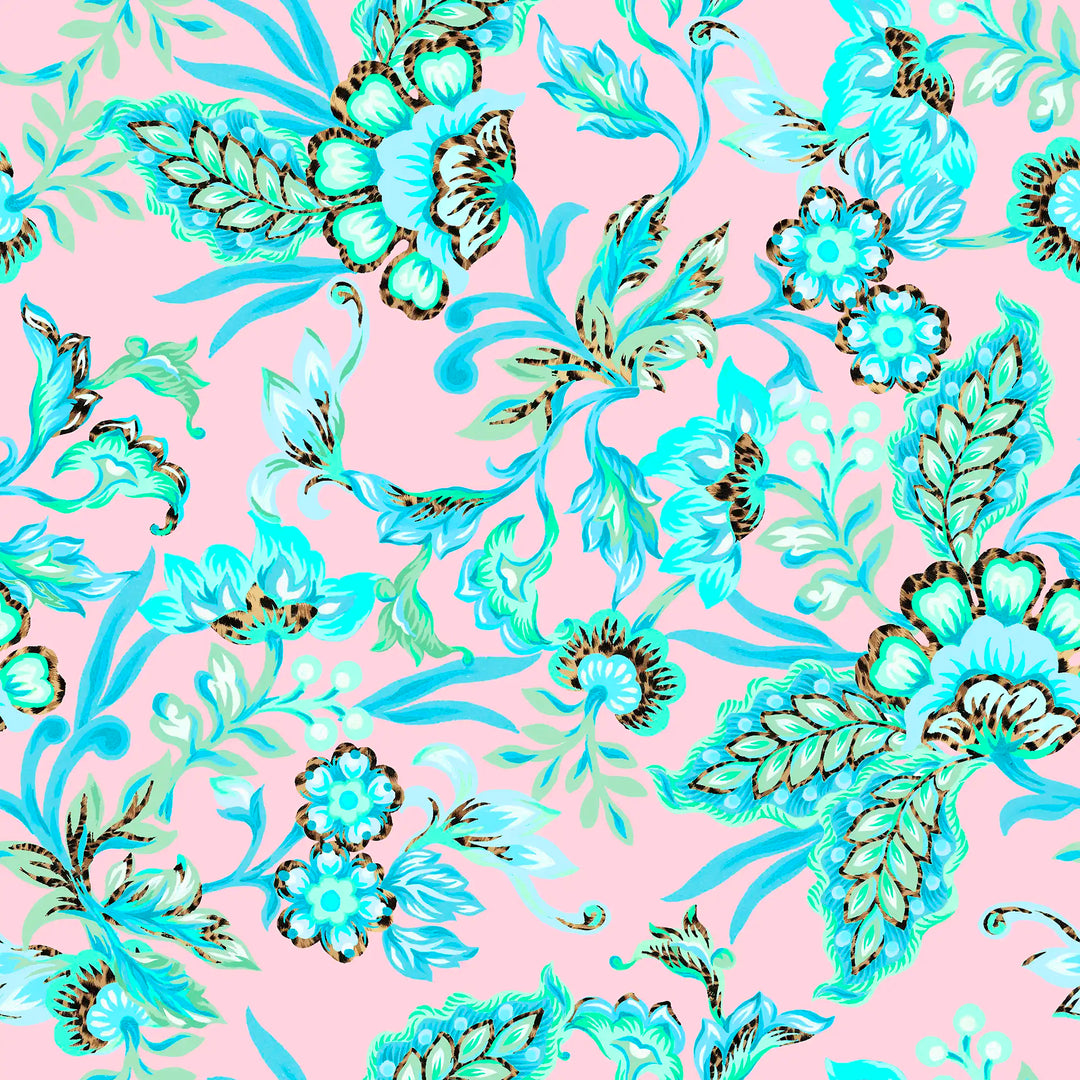 Petal Prowl Wallpaper in Teal on Pink