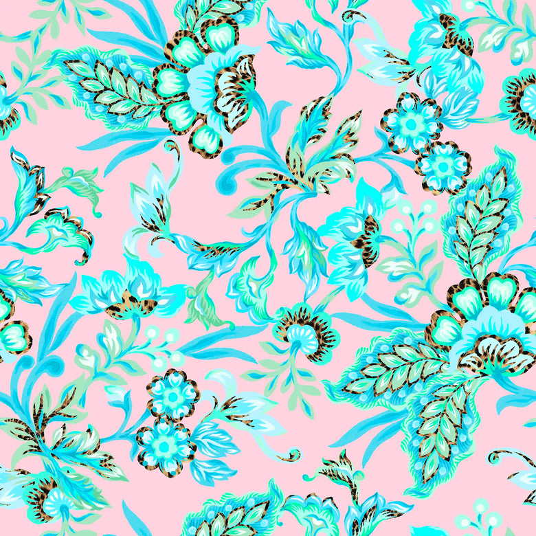 Petal Prowl Wallpaper in Teal on Pink