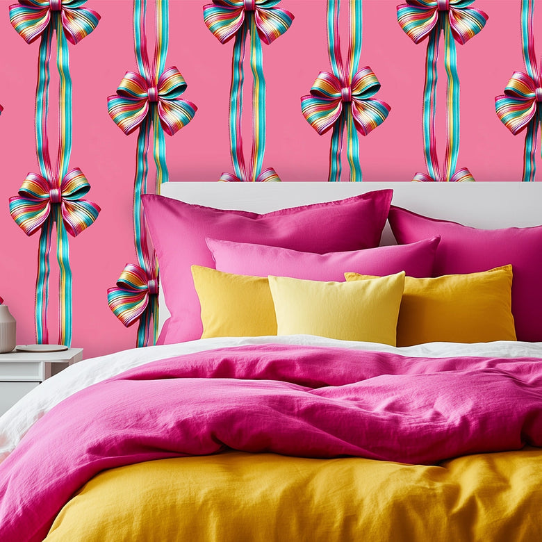 Put a Bow on it Wallpaper in Candy Pink