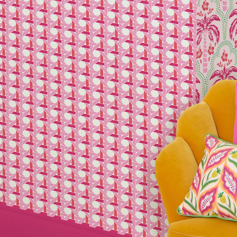 Rattan Resort Wallpaper in Candy Pink and Red