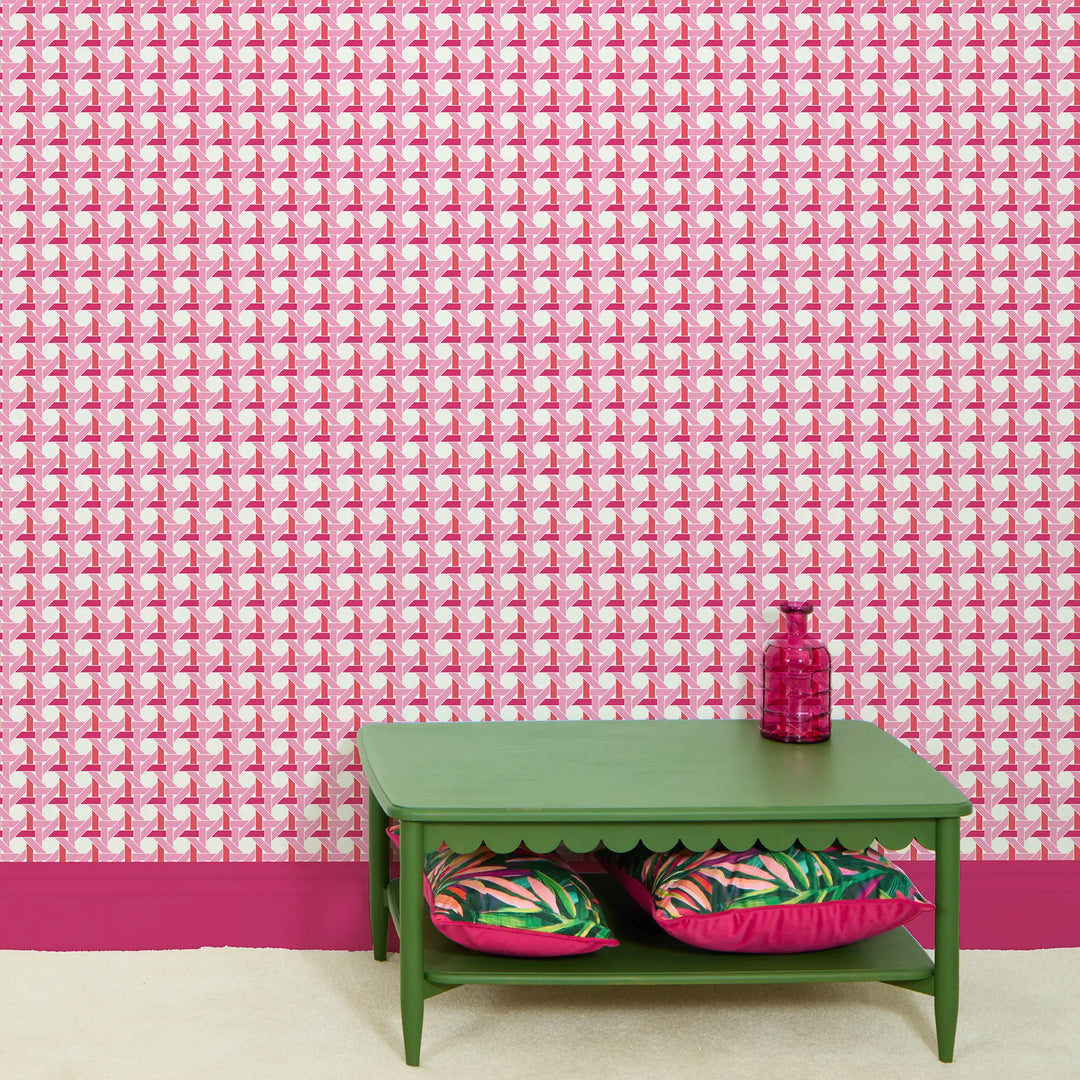 Rattan Resort Wallpaper in Candy Pink and Red